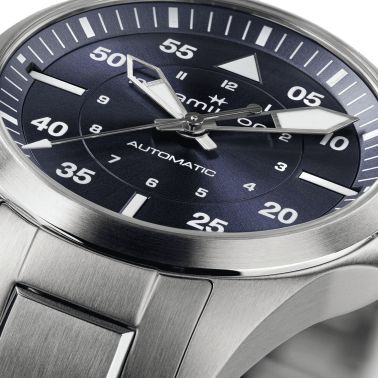 Hamilton Khaki Aviation Pilot automatic watch blue dial steel bracelet 36 mm