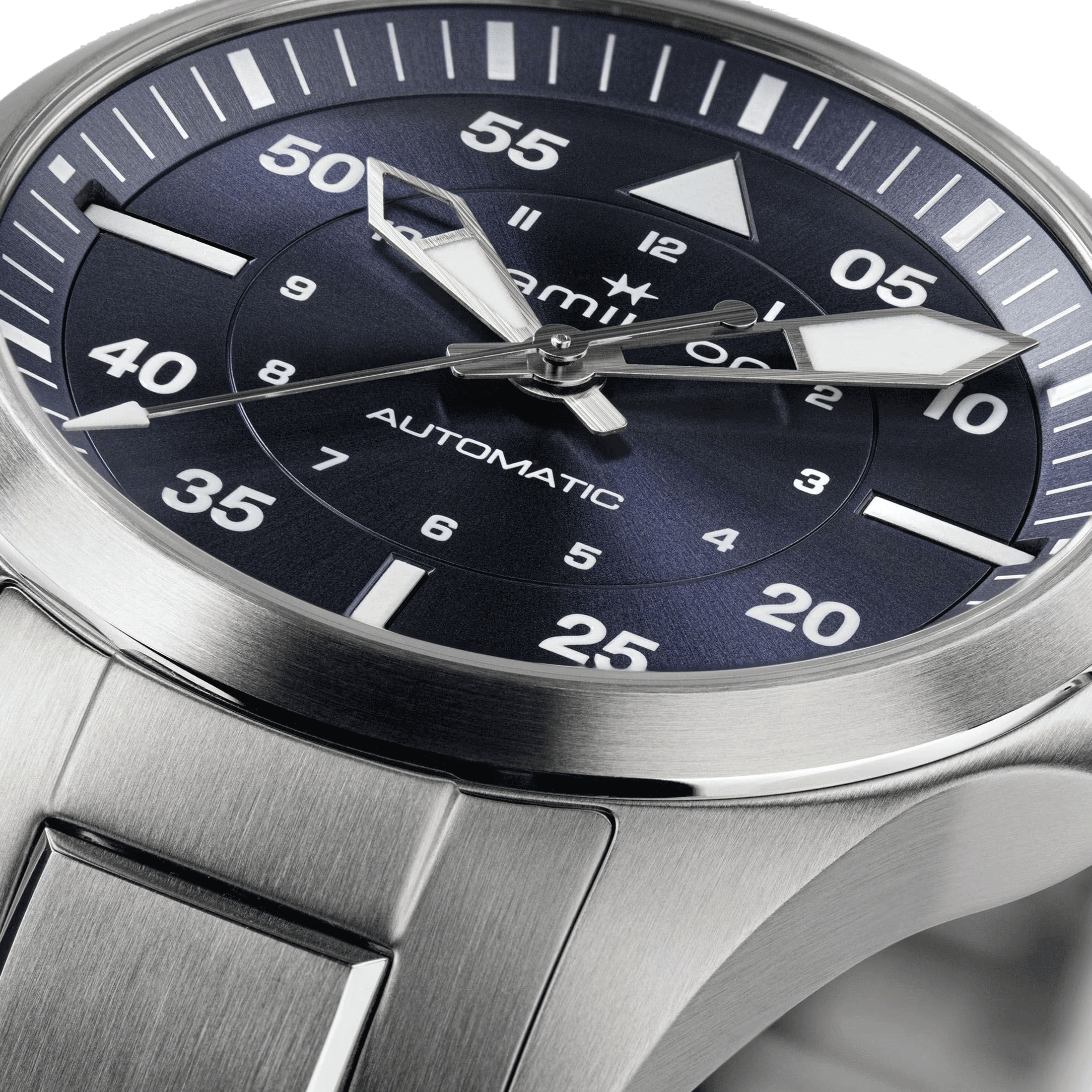 Montre Hamilton Khaki Aviation Pilot automatique cadran bleu bracelet acier 36 mm H76215140