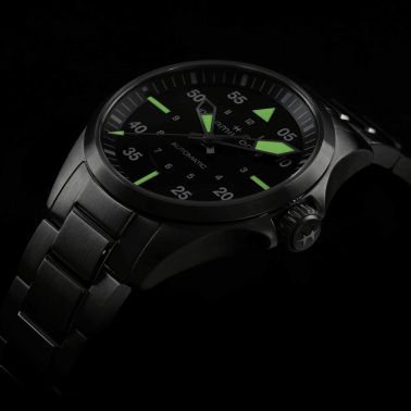 Hamilton Khaki Aviation Pilot automatic watch black dial steel bracelet 36 mm