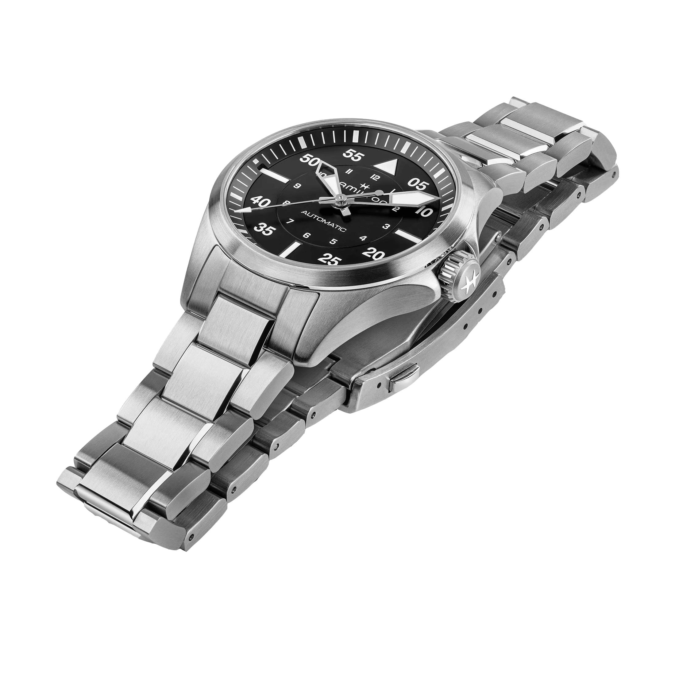 Hamilton Khaki Aviation Pilot automatic watch black dial steel bracelet 36 mm