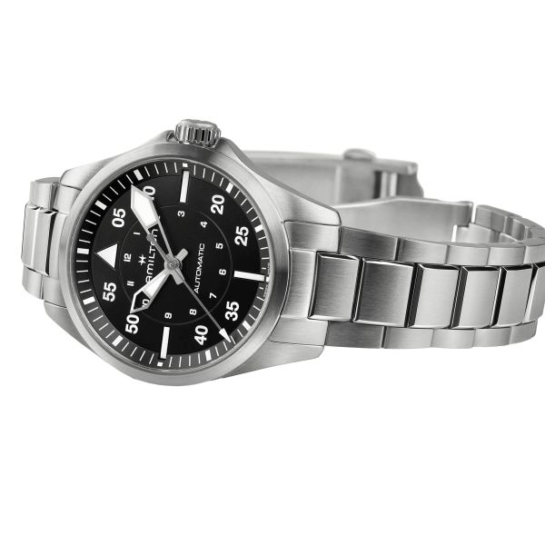 Hamilton Khaki Aviation Pilot automatic watch black dial steel bracelet 36 mm
