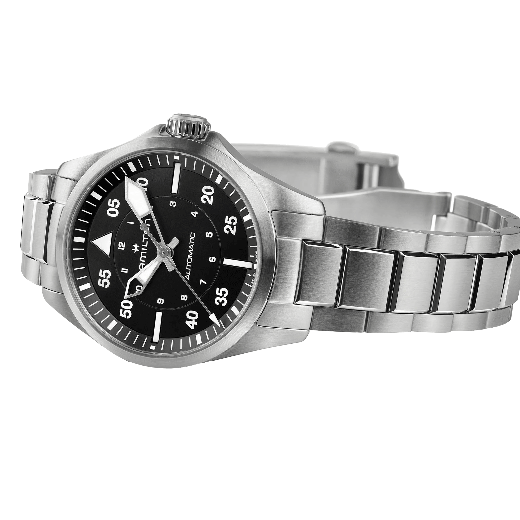 Hamilton Khaki Aviation Pilot automatic watch black dial steel bracelet 36 mm