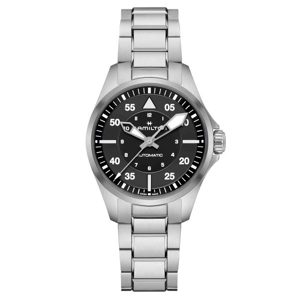 Montre Hamilton Khaki Aviation Pilot automatique cadran noir bracelet acier 36 mm H76215130