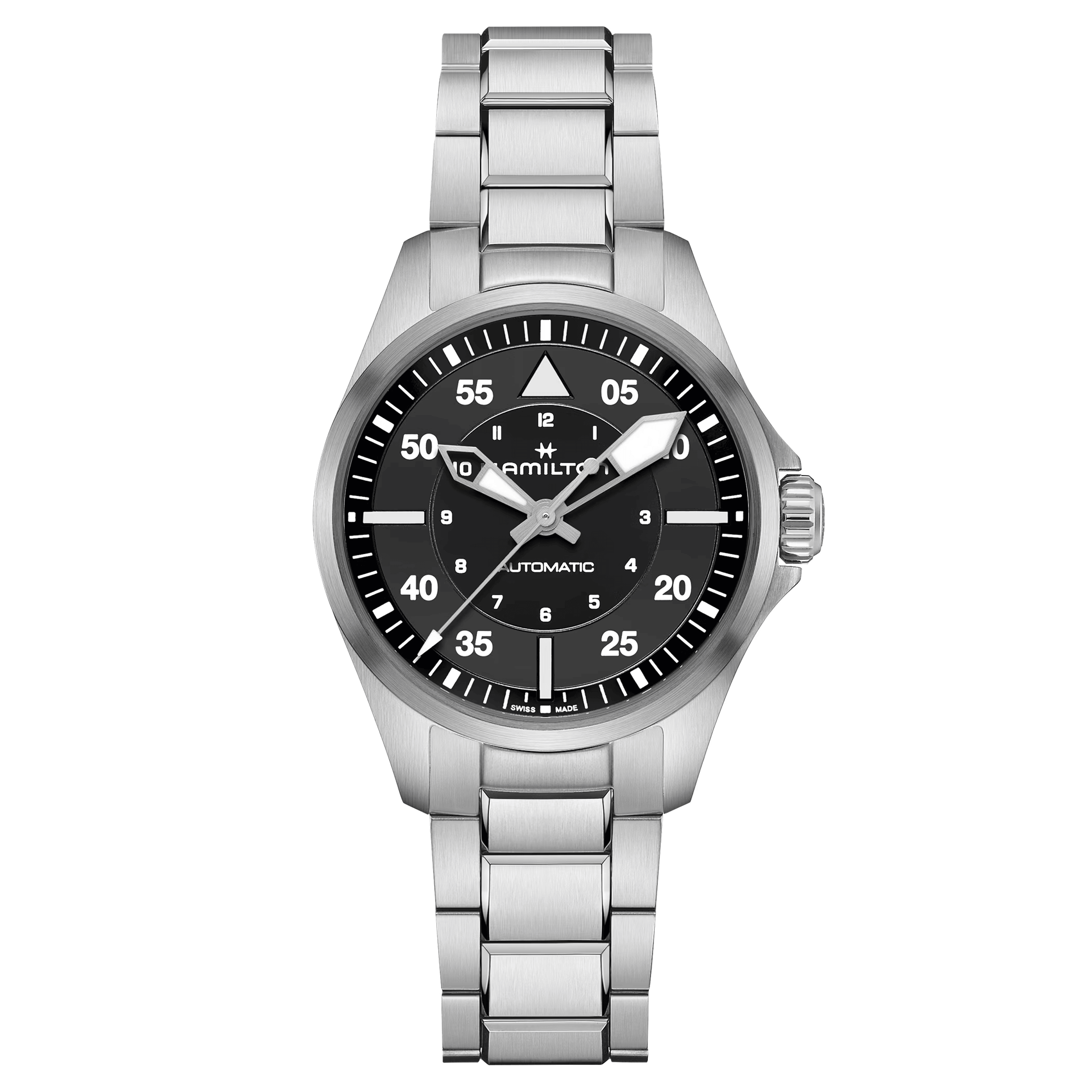 Hamilton Khaki Aviation Pilot automatic watch black dial steel bracelet 36 mm