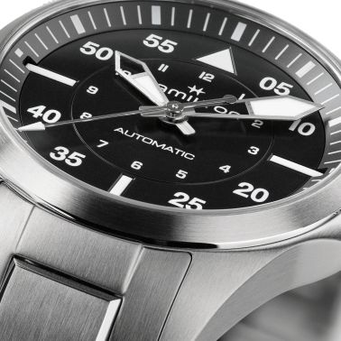 Hamilton Khaki Aviation Pilot automatic watch black dial steel bracelet 36 mm