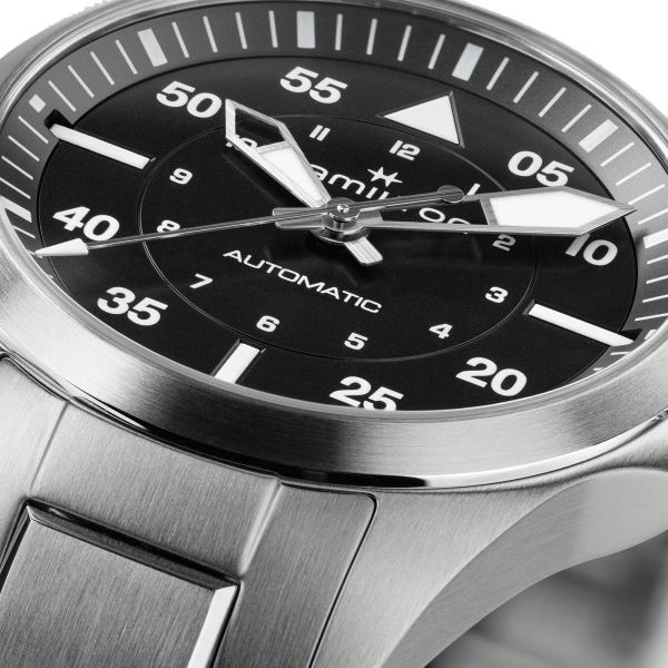Hamilton Khaki Aviation Pilot automatic watch black dial steel bracelet 36 mm