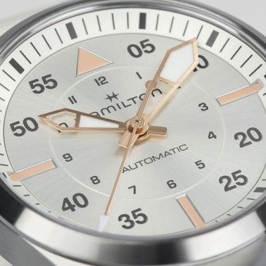 Hamilton Khaki Aviation Pilot automatic watch silver dial white leather strap 36 mm
