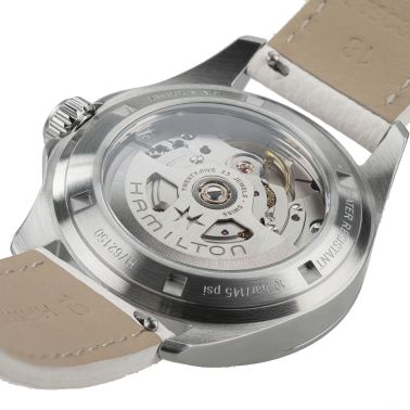 Hamilton Khaki Aviation Pilot automatic watch silver dial white leather strap 36 mm