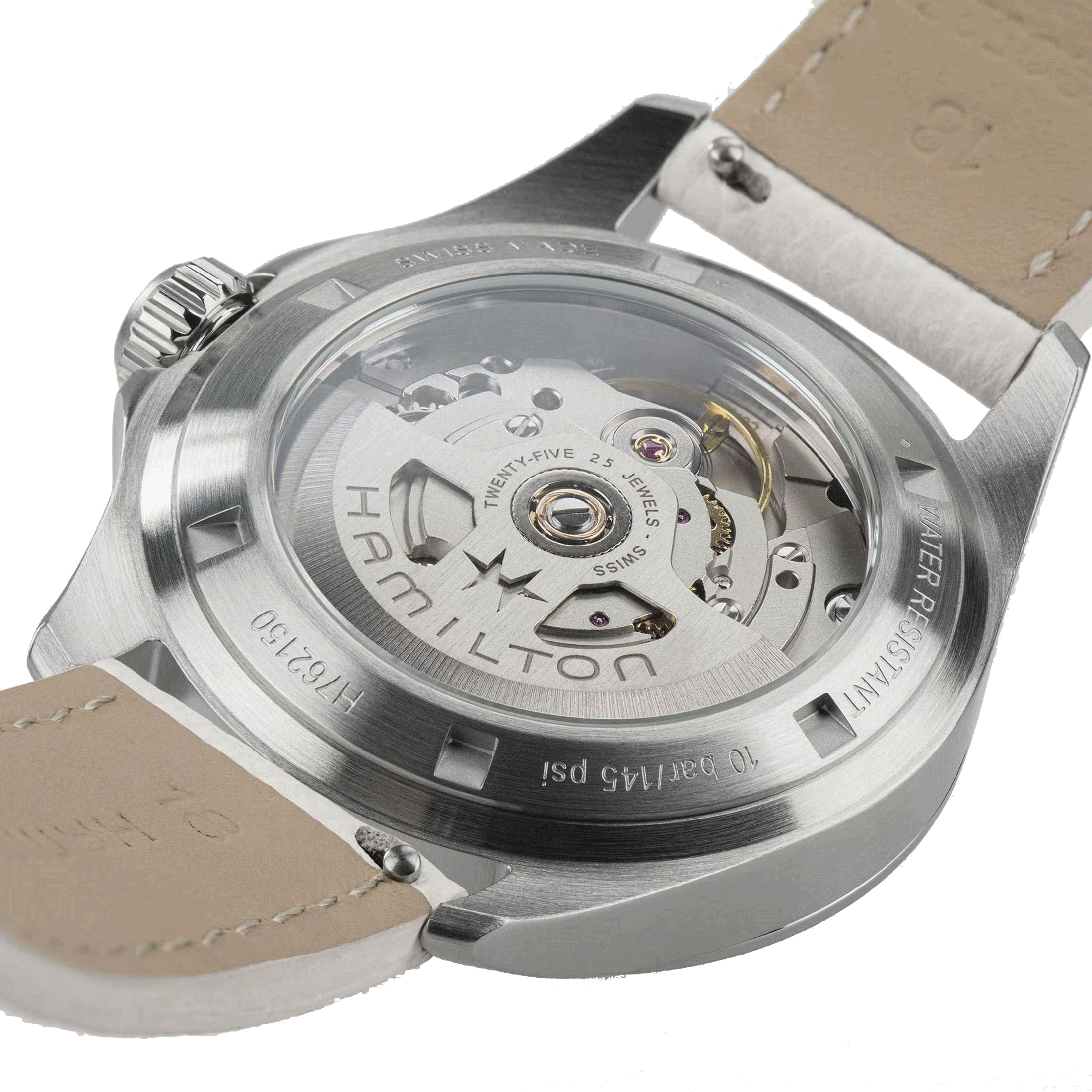 Montre Hamilton Khaki Aviation Pilot automatique cadran argent bracelet cuir blanc 36 mm H76215850