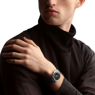 Longines Conquest Heritage automatic watch black dial black leather strap 38 mm