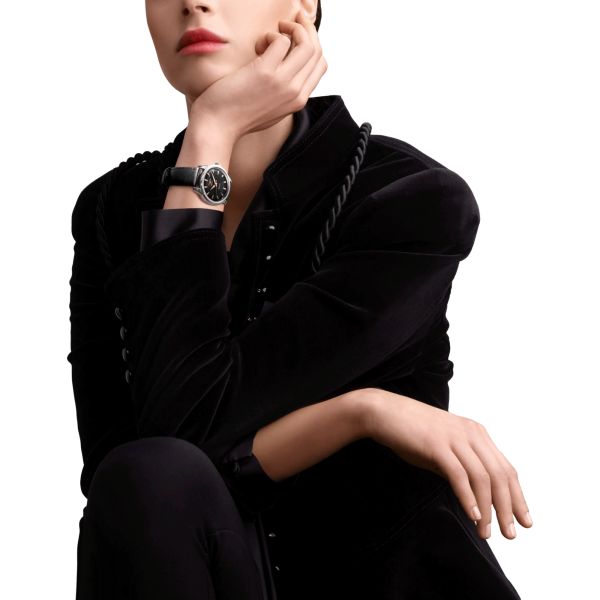 Longines Conquest Heritage automatic watch black dial black leather strap 38 mm