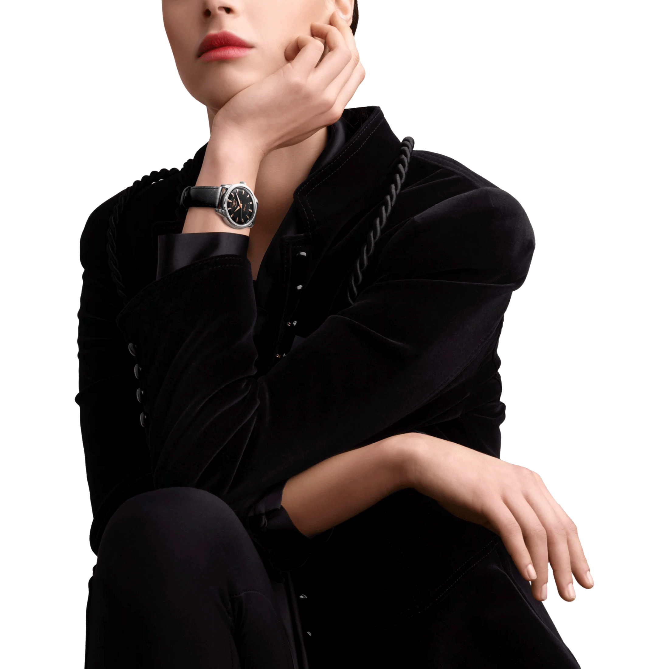 Longines Conquest Heritage automatic watch black dial black leather strap 38 mm