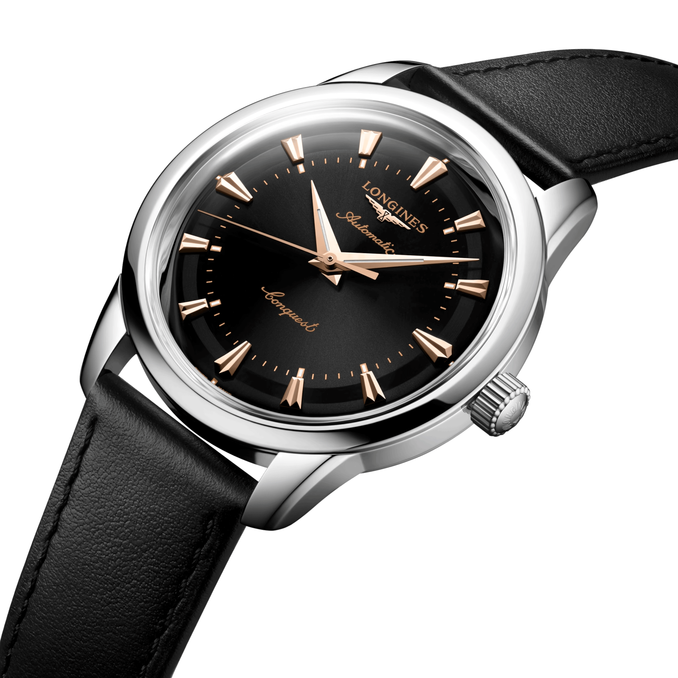Montre Longines Conquest Heritage automatique cadran noir bracelet cuir noir 40 mm L1.650.4.52.2
