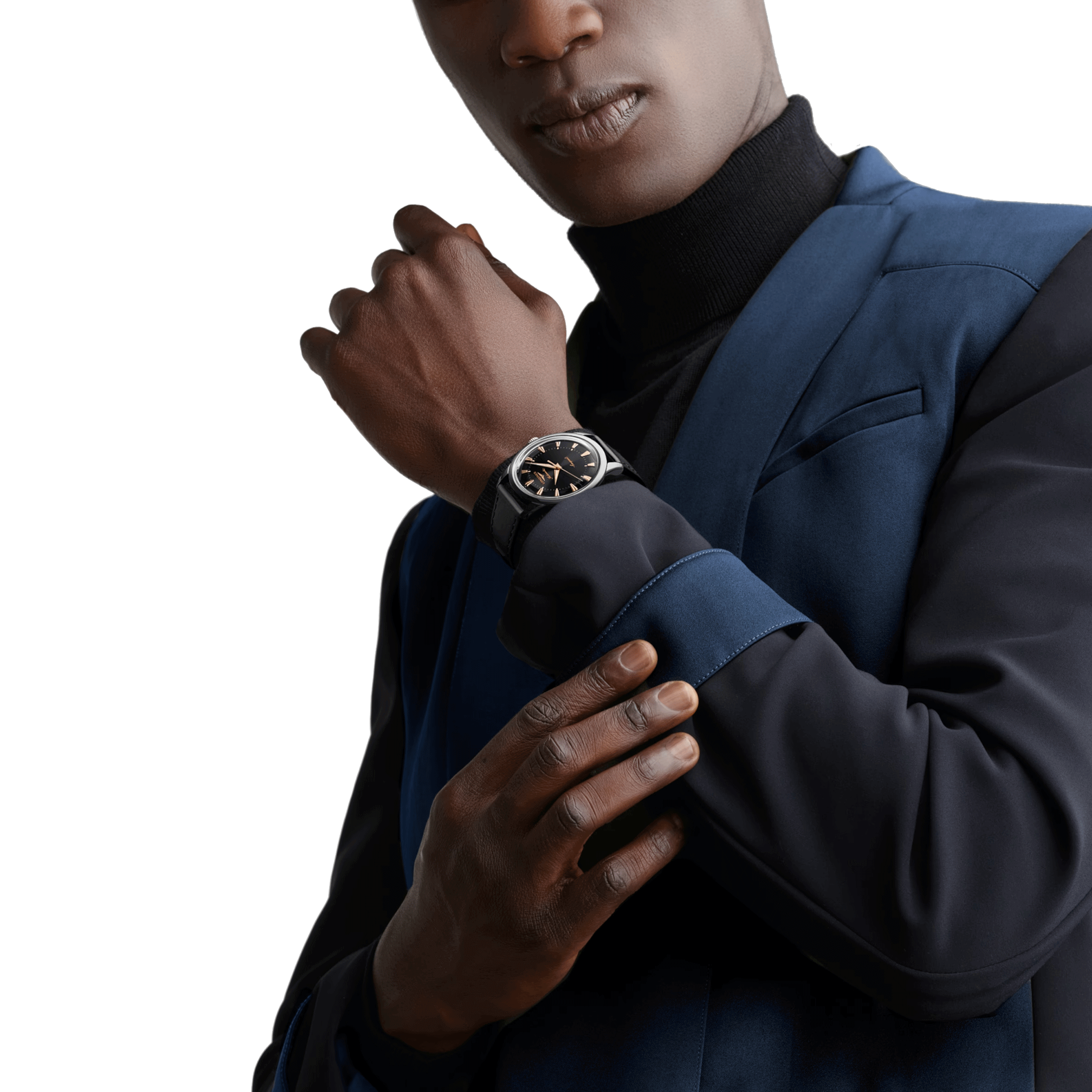 Longines Conquest Heritage automatic watch black dial black leather strap 40 mm