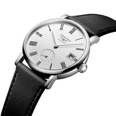 Montre Longines Elegant Collection automatique cadran blanc bracelet cuir noir 34,5 mm L4.312.4.11.0