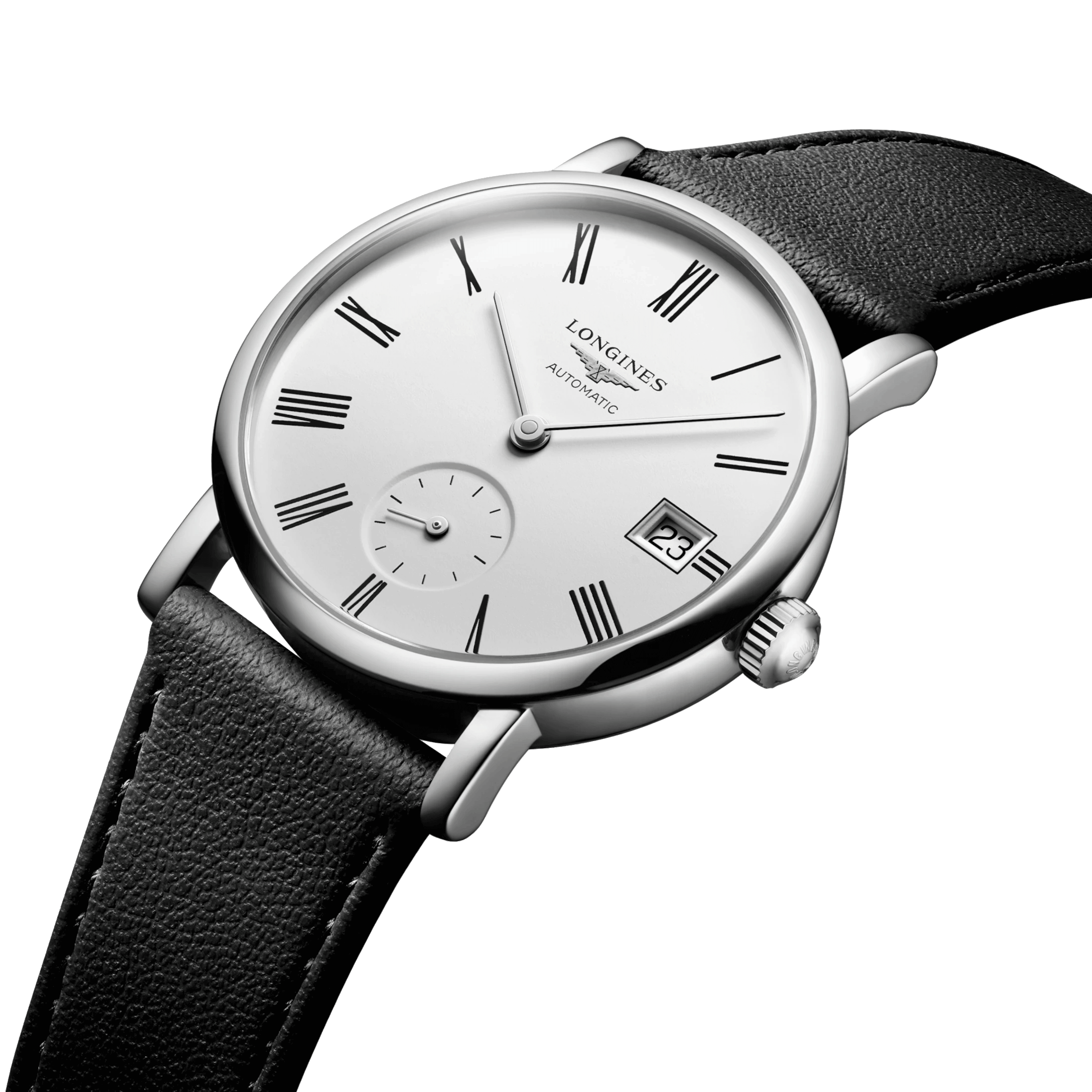 Montre Longines Elegant Collection automatique cadran blanc bracelet cuir noir 34,5 mm L4.312.4.11.0
