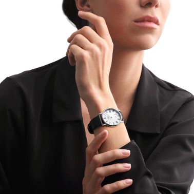 Longines Elegant Collection automatic watch white dial black leather strap 34,5 mm