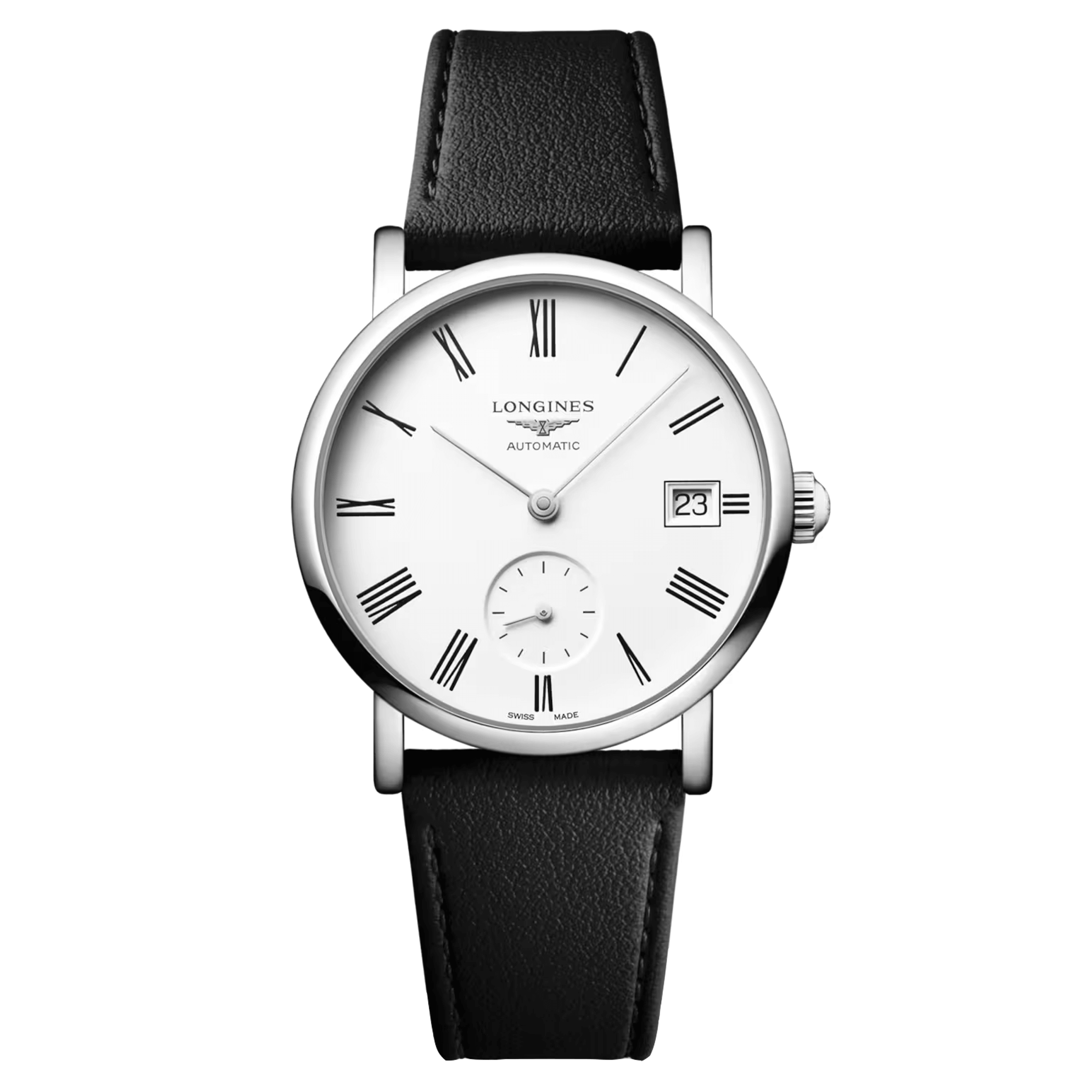 Montre Longines Elegant Collection automatique cadran blanc bracelet cuir noir 34,5 mm L4.312.4.11.0