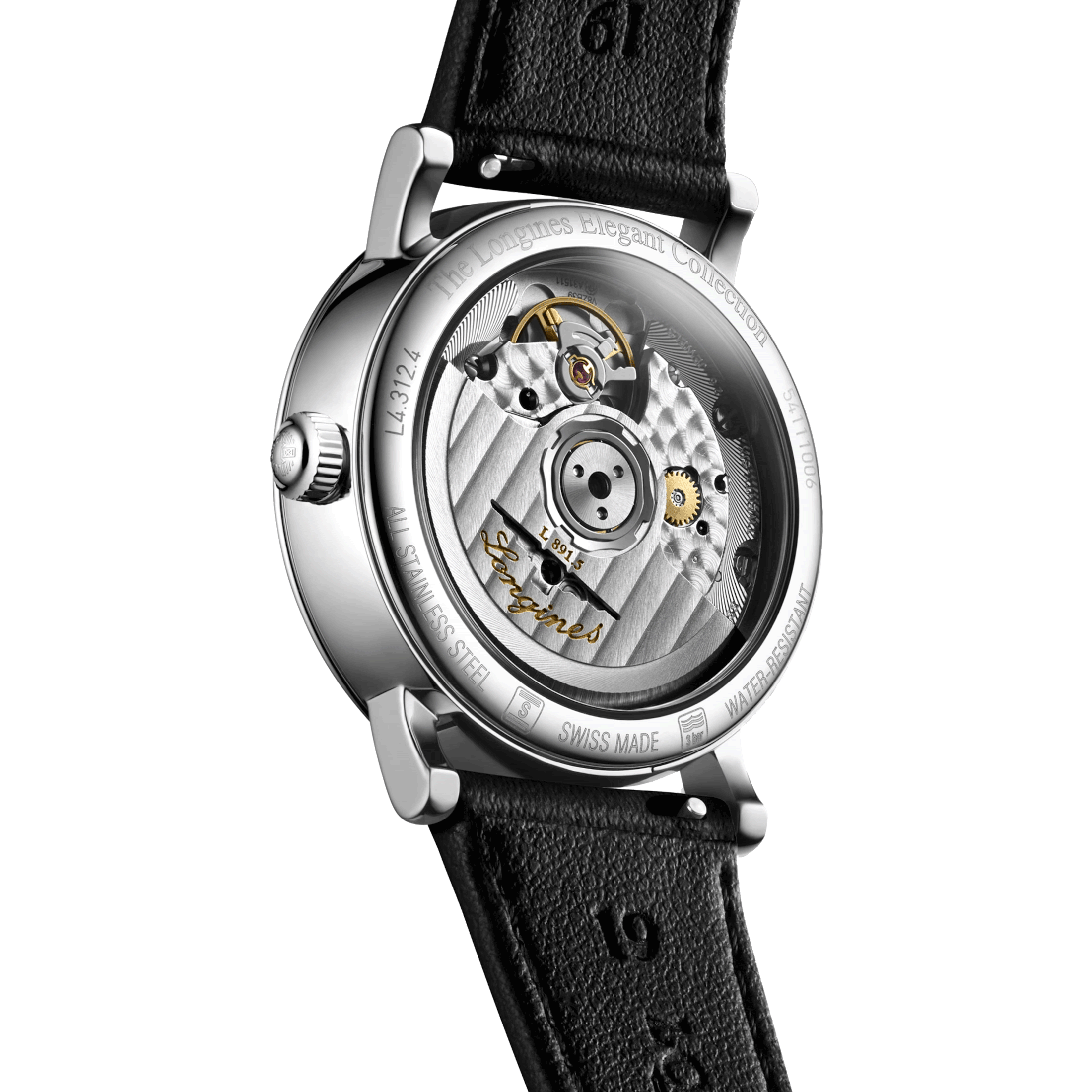 Montre Longines Elegant Collection automatique cadran blanc bracelet cuir noir 34,5 mm L4.312.4.11.0