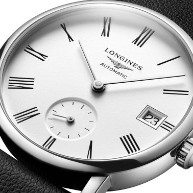 Montre Longines Elegant Collection automatique cadran blanc bracelet cuir noir 34,5 mm L4.312.4.11.0