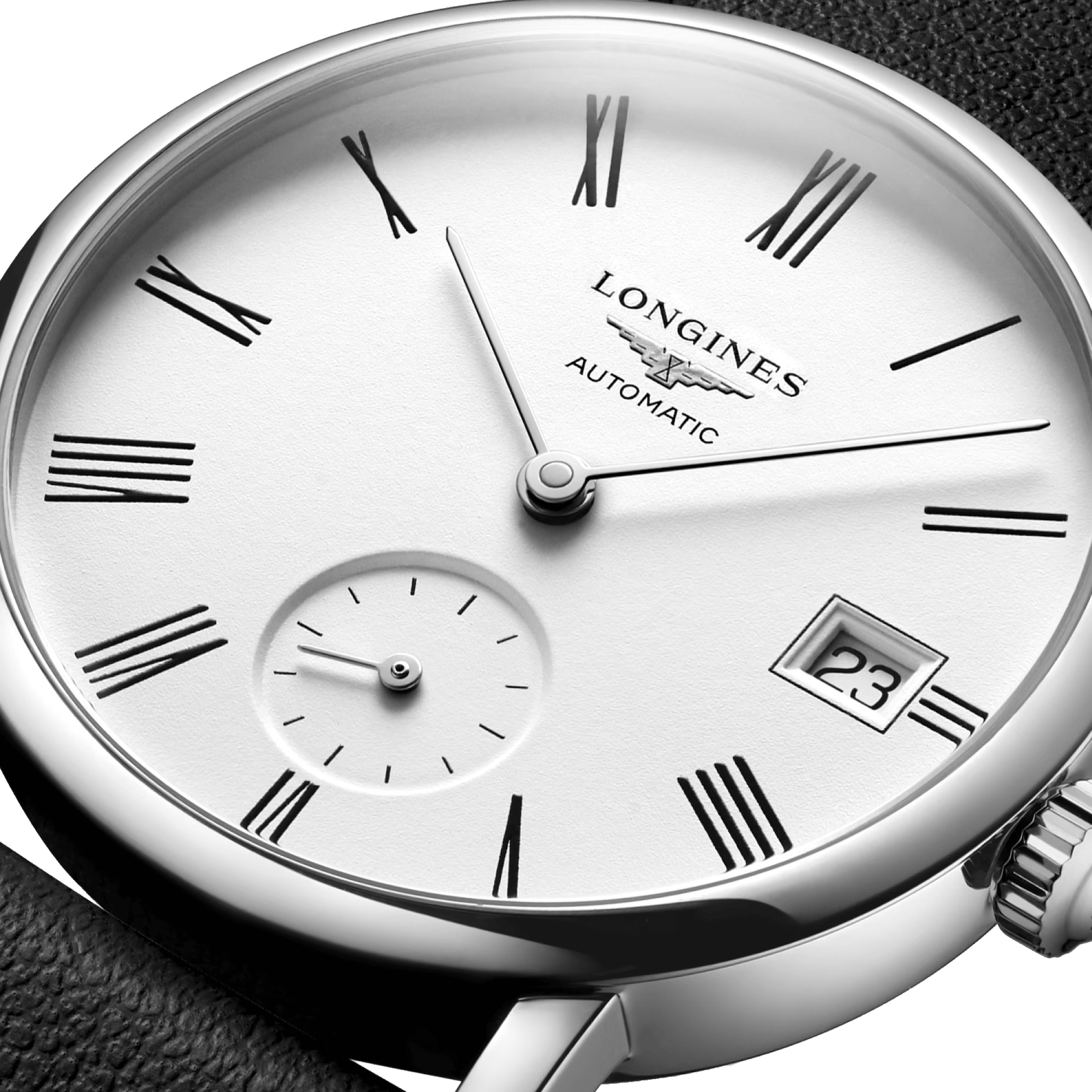 Montre Longines Elegant Collection automatique cadran blanc bracelet cuir noir 34,5 mm L4.312.4.11.0