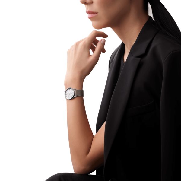 Montre Longines Elegant Collection automatique cadran blanc bracelet cuir beige 34,5 mm L4.312.4.11.2