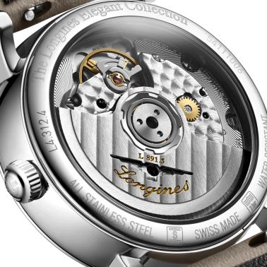 Montre Longines Elegant Collection automatique cadran blanc bracelet cuir beige 34,5 mm L4.312.4.11.2