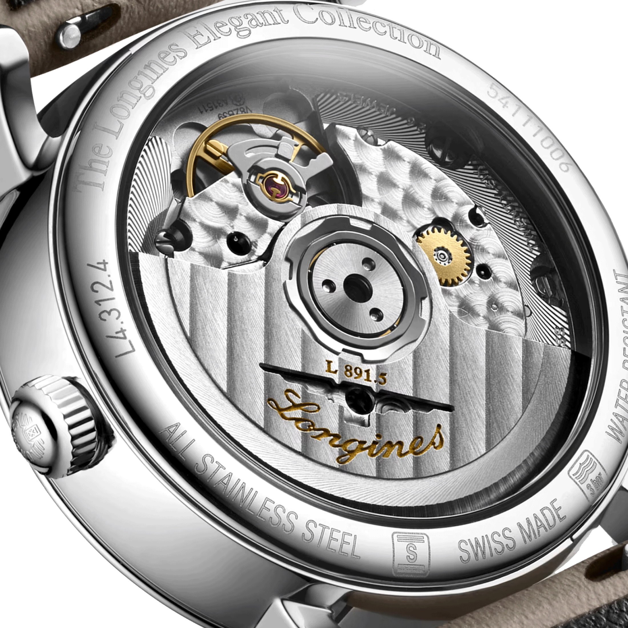 Montre Longines Elegant Collection automatique cadran blanc bracelet cuir beige 34,5 mm L4.312.4.11.2