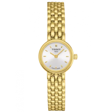 Montre Tissot T-Lady Lovely quartz cadran argent bracelet acier PVD or jaune 19,5 mm T058.009.33.031.00