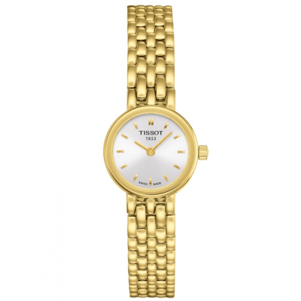Montre Tissot T-Lady Lovely quartz cadran argent bracelet acier PVD or jaune 19,5 mm