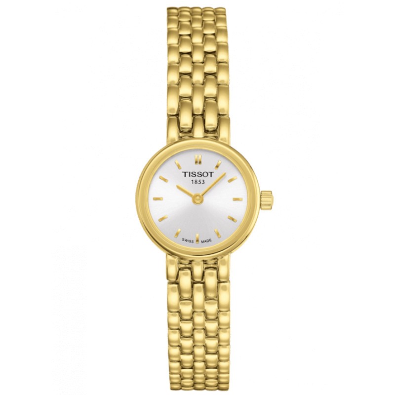 Montre Tissot T-Lady Lovely quartz cadran argent bracelet acier PVD or jaune 19,5 mm