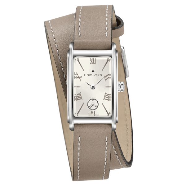 Hamilton American Classic Ardmore quartz watch silver dial taupe leather strap 18.7 x 27 mm