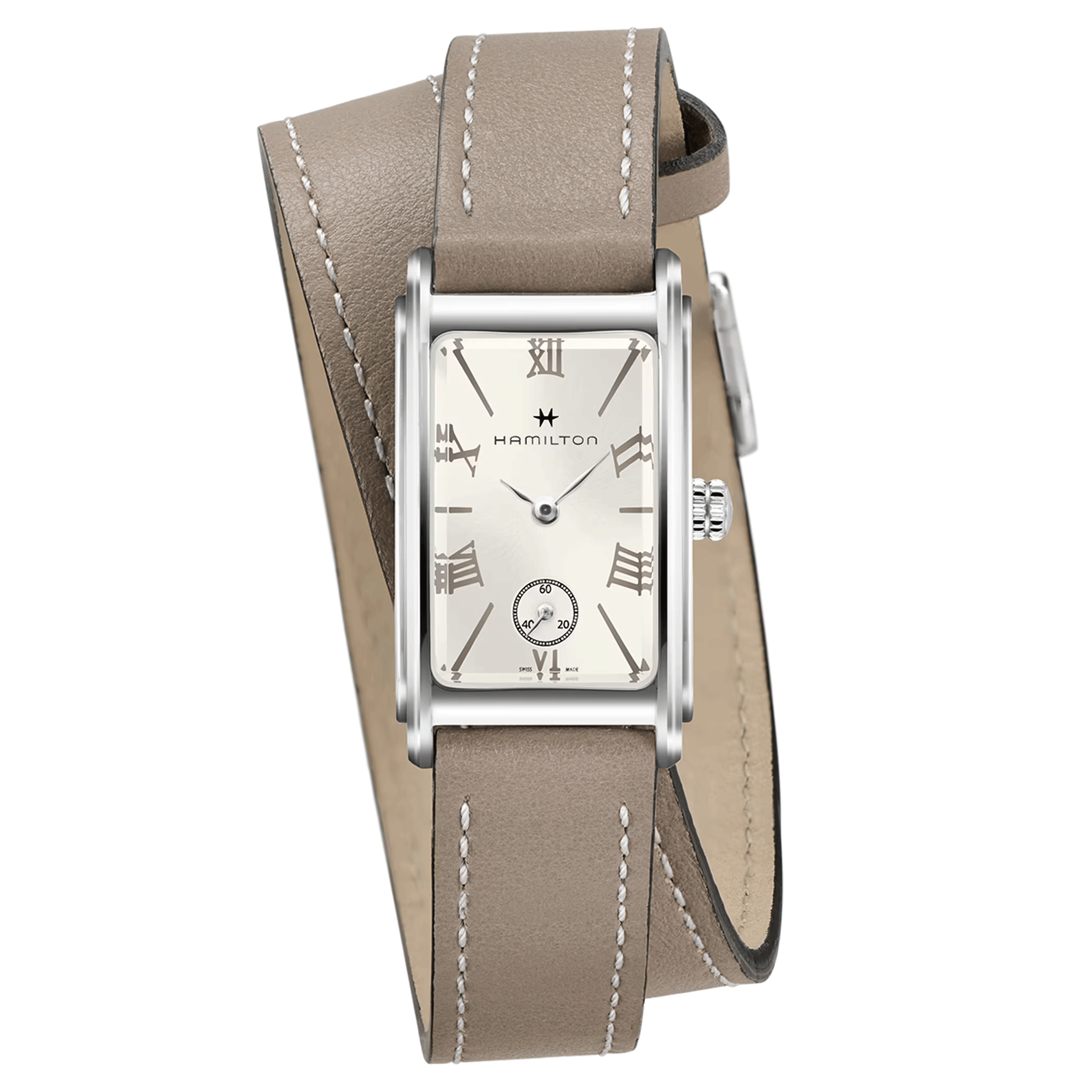 Hamilton American Classic Ardmore quartz watch silver dial taupe leather strap 18.7 x 27 mm