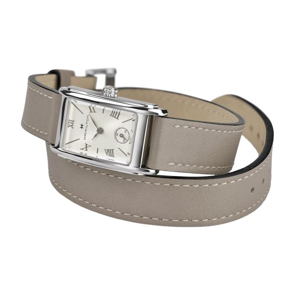 Hamilton American Classic Ardmore quartz watch silver dial taupe leather strap 18.7 x 27 mm