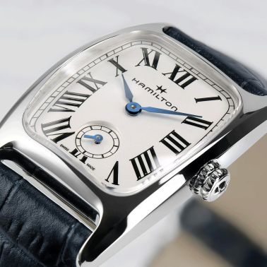 Hamilton American Classic Boulton Small Second quartz watch white dial blue leather strap 23.5 x 27.4 mm