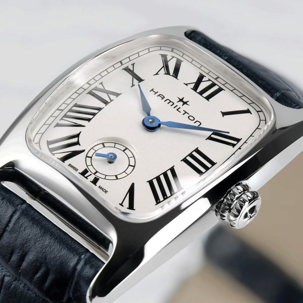 Hamilton American Classic Boulton Small Second quartz watch white dial blue leather strap 23.5 x 27.4 mm