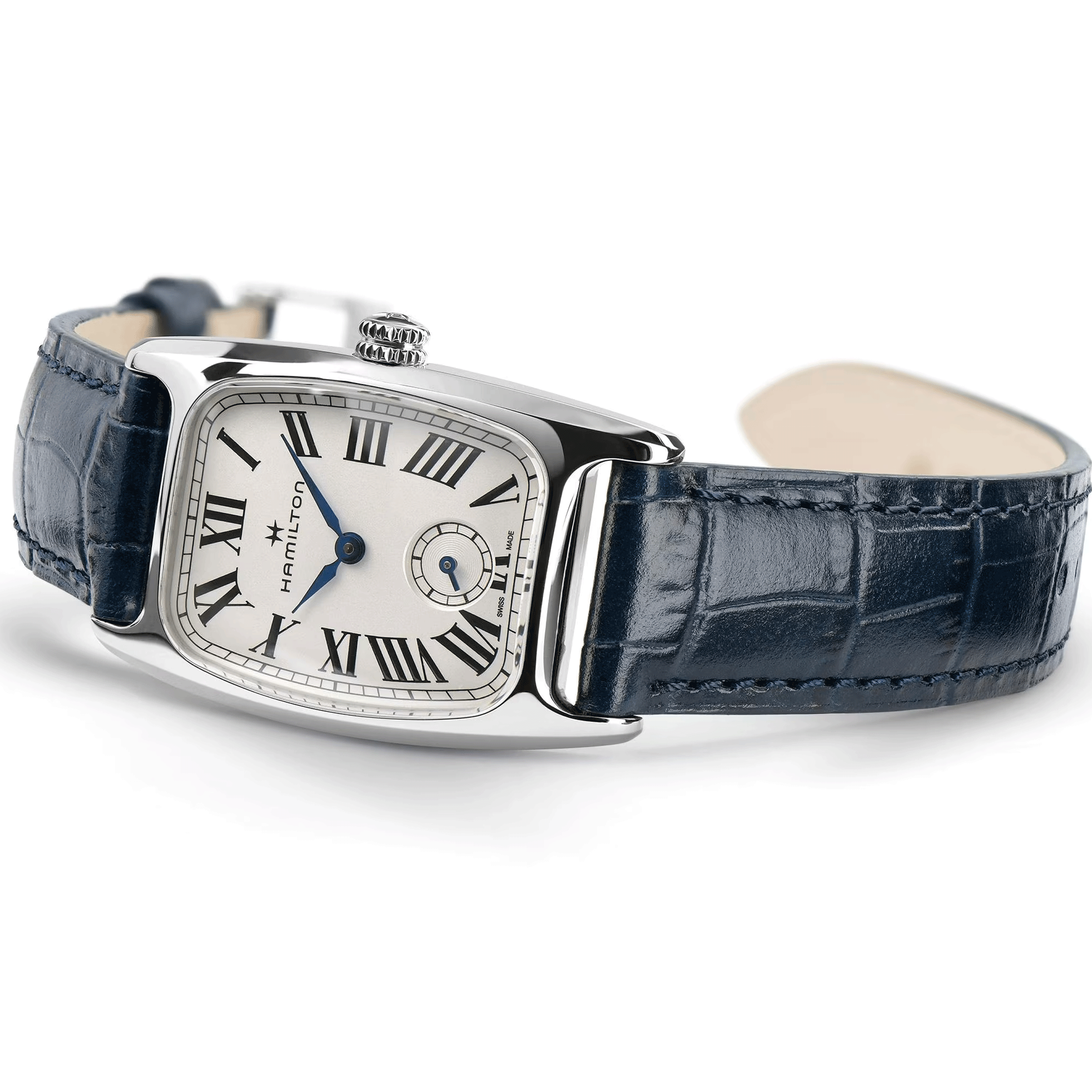 Hamilton American Classic Boulton Small Second quartz watch white dial blue leather strap 23.5 x 27.4 mm
