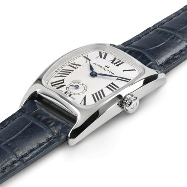 Hamilton American Classic Boulton Small Second quartz watch white dial blue leather strap 23.5 x 27.4 mm