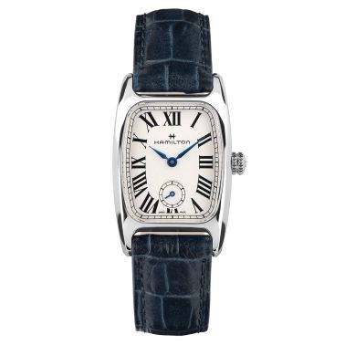 Montre Hamilton American Classic Boulton Small Second quartz cadran blanc bracelet cuir bleu 23,5 x 27,4 mm H13321611