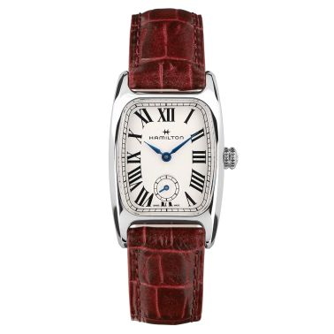 Montre Hamilton American Classic Boulton Small Second M quartz cadran blanc bracelet cuir vachette brun 23,5 x 27,4 mm H13321811