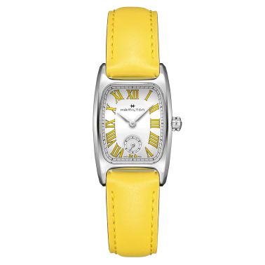 Hamilton American Classic Boulton Small Second M quartz watch white dial yellow leather strap 23.5 x 27.4 mm H13321811