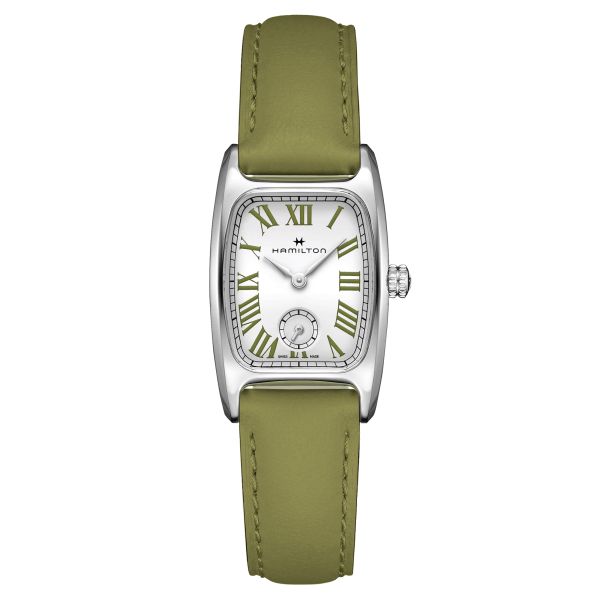 Hamilton American Classic Boulton Small Second M quartz watch white dial green leather strap 23.5 x 27.4 mm