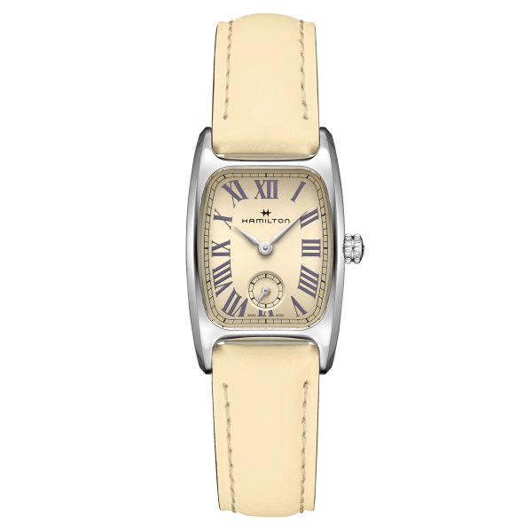 Montre Hamilton American Classic Boulton Small Second M quartz cadran blanc bracelet cuir crème 23,5 x 27,4 mm H13321821