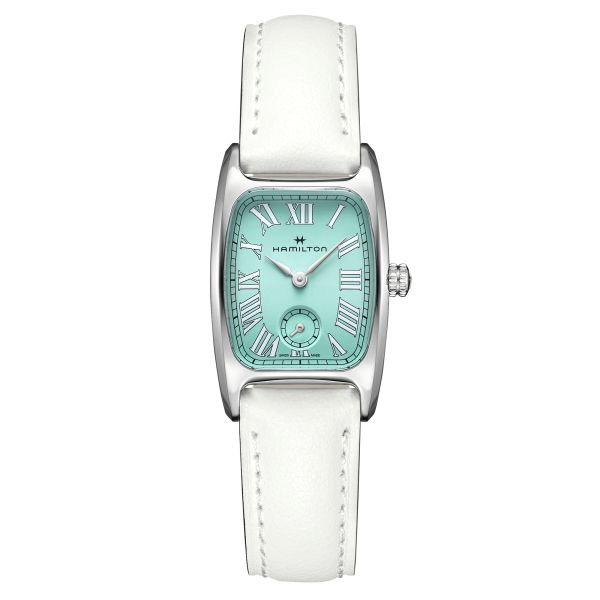 Hamilton American Classic Boulton Small Second M quartz watch green dial white leather strap 23.5 x 27.4 mm H13321861