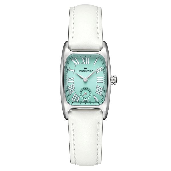 Montre Hamilton American Classic Boulton Small Second M quartz cadran vert bracelet cuir blanc 23,5 x 27,4 mm H13321861