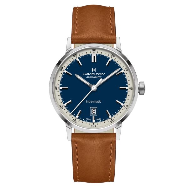 Watch Hamilton Intra-Matic automatic blue dial brown leather strap 40 mm