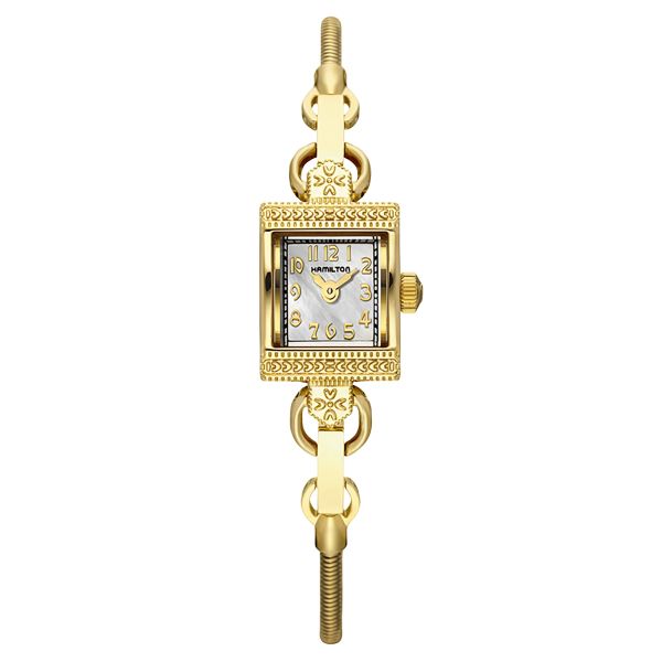 Montre Hamilton American Classic Lady Vintage quartz cadran nacre blanche bracelet chaînette acier 15 mm H31231113