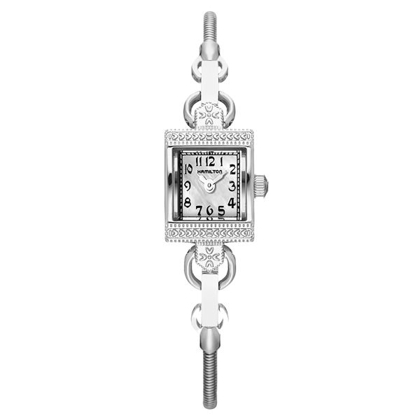 Montre Hamilton American Classic Lady Vintage quartz cadran nacre blanche bracelet chaînette acier 15 mm H31271113