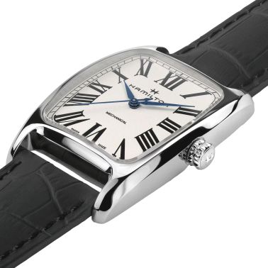 Montre Hamilton Boulton mécanique cadran blanc bracelet cuir noir H13519711