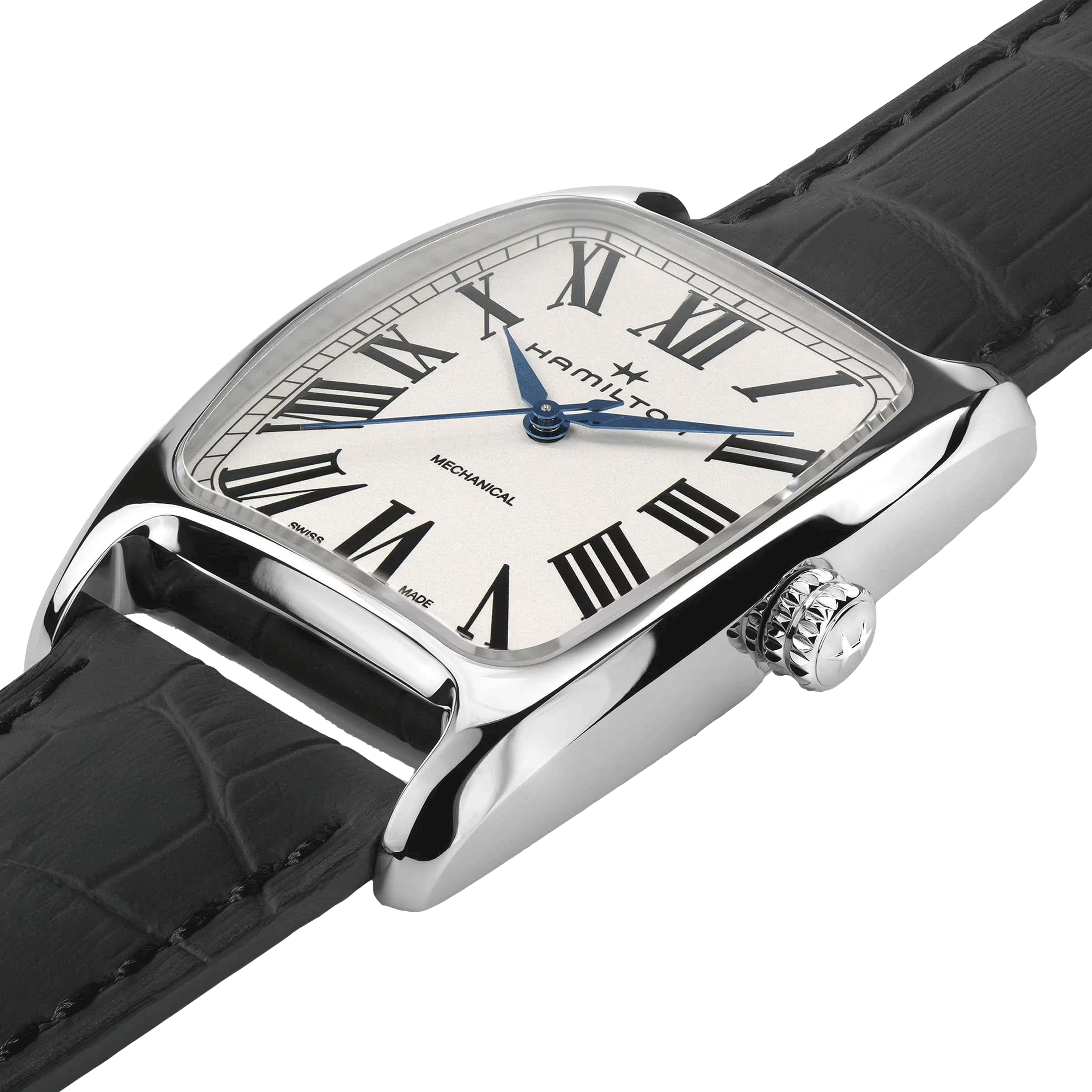 Montre Hamilton Boulton mécanique cadran blanc bracelet cuir noir H13519711